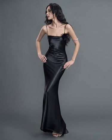 Lustre Satin Dress - Black